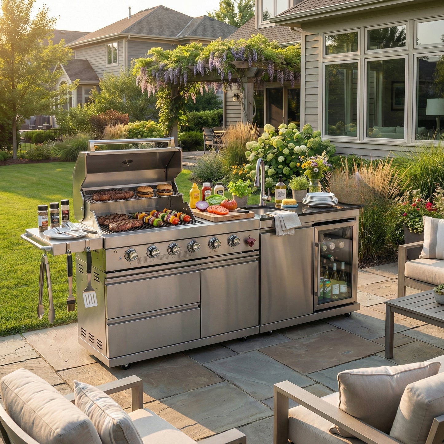 Kitchen Island Grill 84in Silver