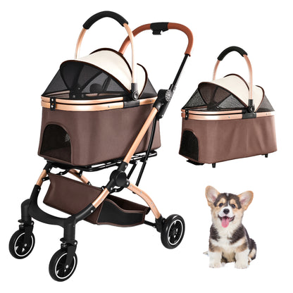 Foldable Pet Stroller 2-In-1 Khaki