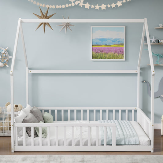 House Floor Bed with Guardrails