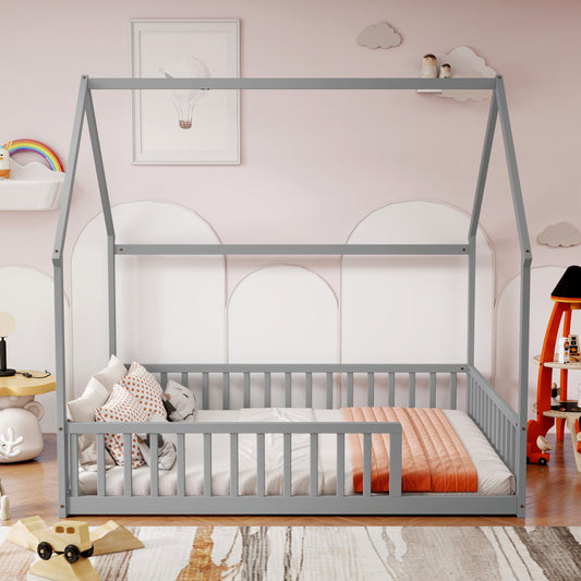 House Floor Bed with Guardrails