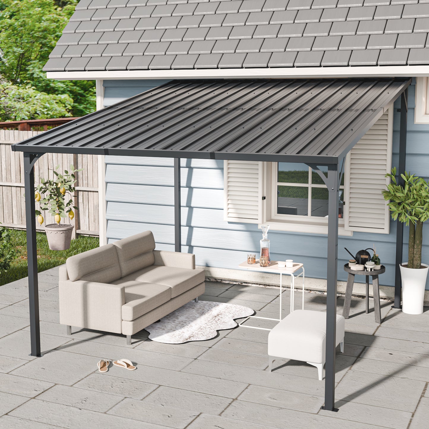 Wall-Mounted Pergola 10x10ft Galvanized-Steel
