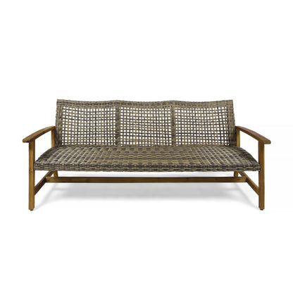 Upholstered Sofa 3-Seater Grey Rattan