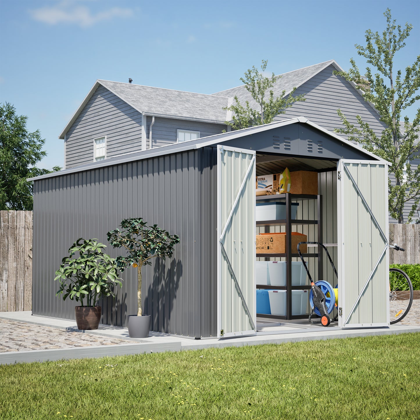 Outdoor Storage Shed 8x12ft Grey
