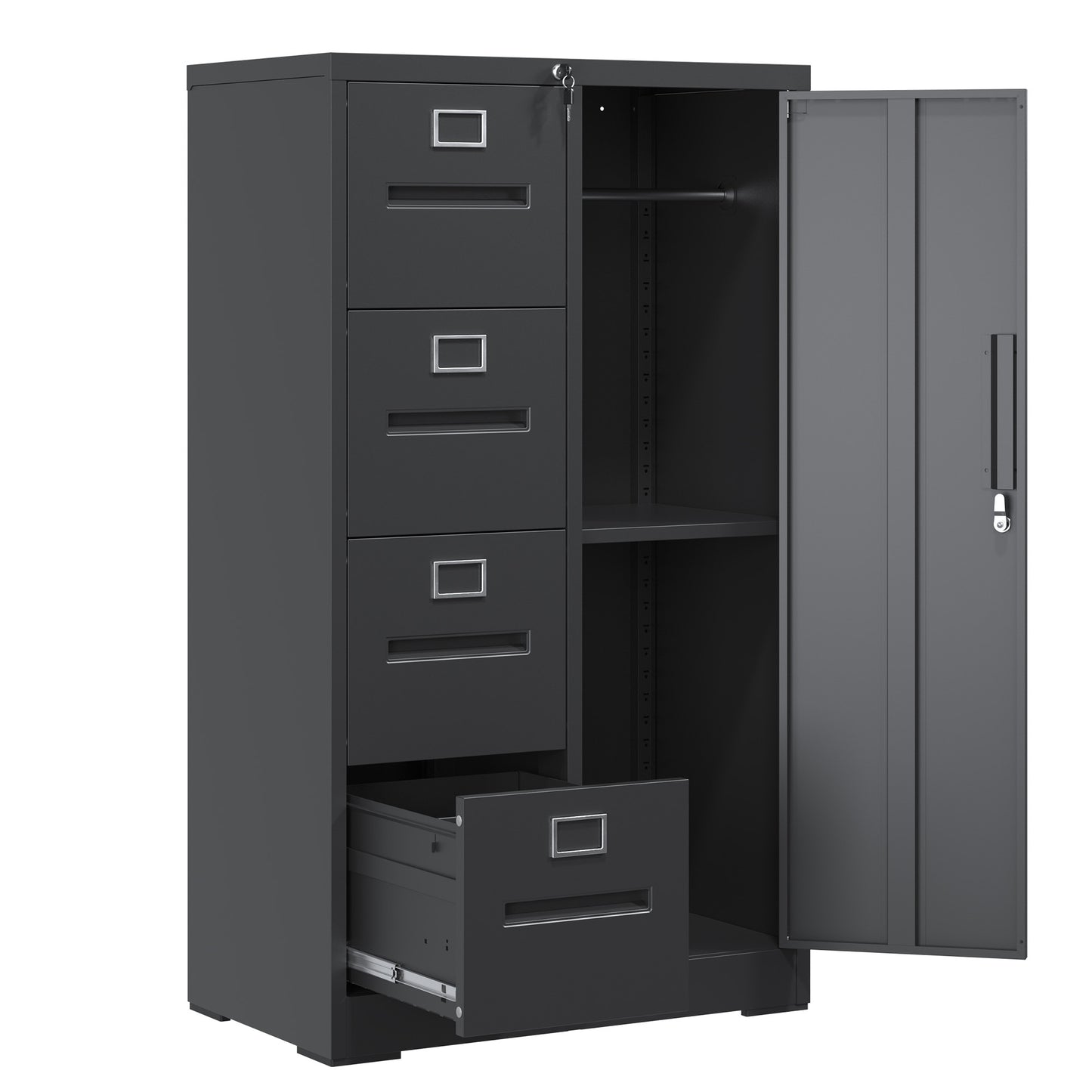 Metal Storage Vertical Filing Cabinet with Lock, Steel File Locker with 4 Drawers and 1 door for School, Living Room, Bedroom, Office (Black)