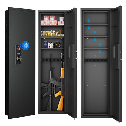 53' Fingerprint Touch Panel In-Wall Safe,Hidden Wall Gun Safe for Rifles with Adjustable Shelves,Assembled Storage Multifunctional Wall Safe for Firearm and Valuables (Black-Fingerprint)