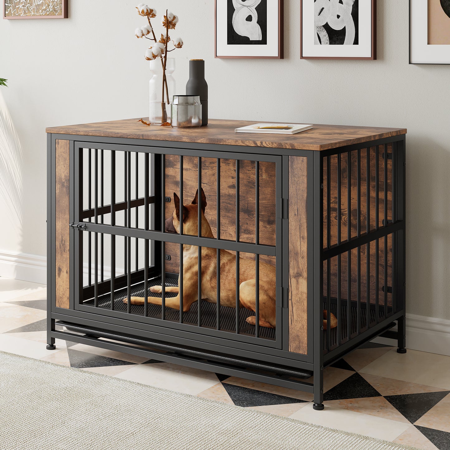 Dog Crate Furniture 38.9in Rustic-Brown