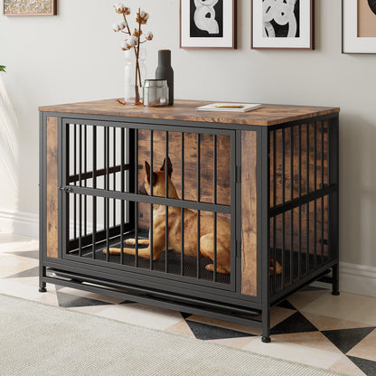 Dog Crate Furniture 38.9in Rustic-Brown
