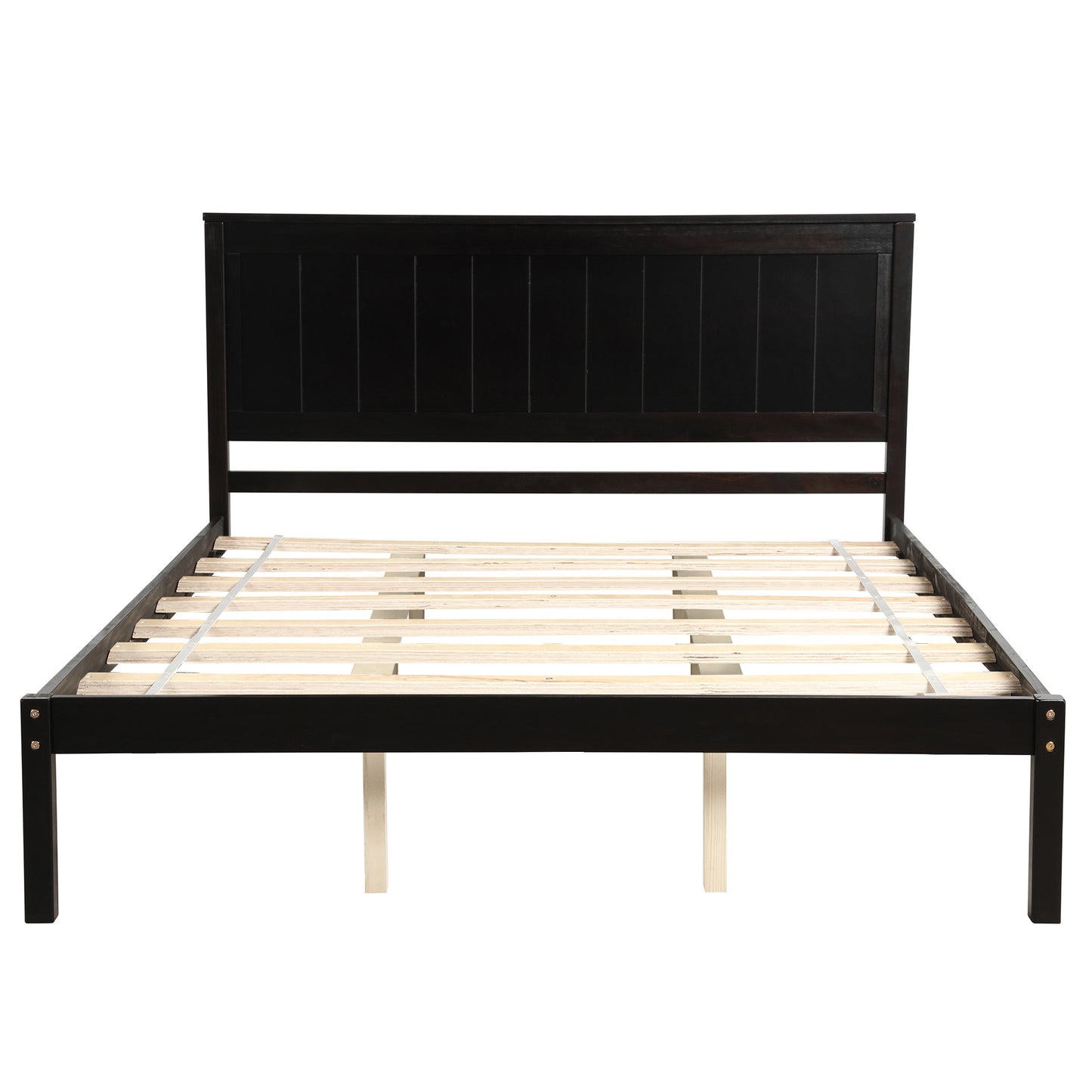 Espresso Platform Bed Frame with Headboard, Wood Slat Support, No Box Spring Needed, Queen, Pine and MDF Construction
