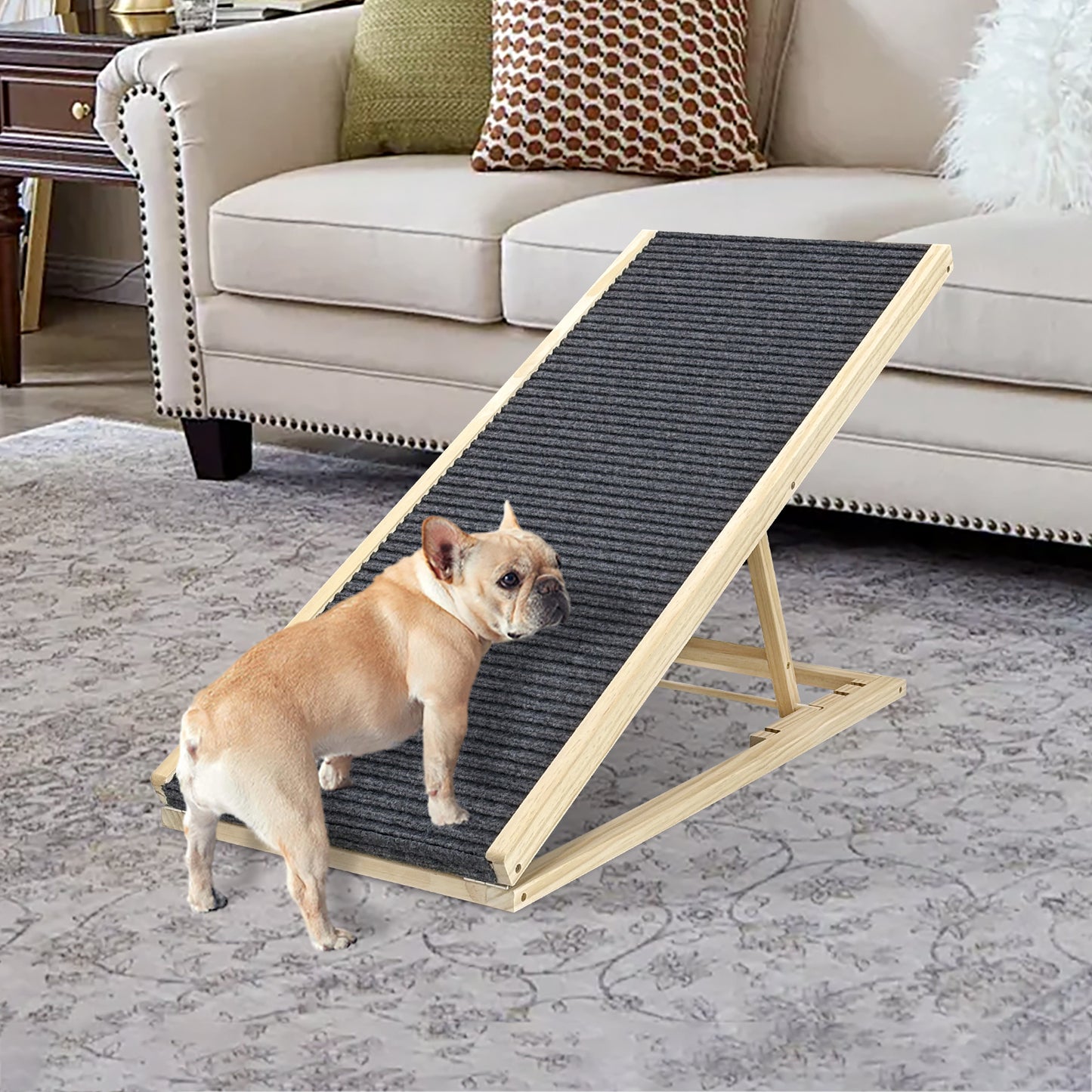(UPGRADED) Dog Ramp for Bed, Extra Wide Excellent Traction, Pet Ramp for Small Dogs to Get on Couch Car, Non-Slip Rubber Surface, 16' Wide Hold up to 80lb, Adjustable, Foldable, Car Ramps, Dog Ramp