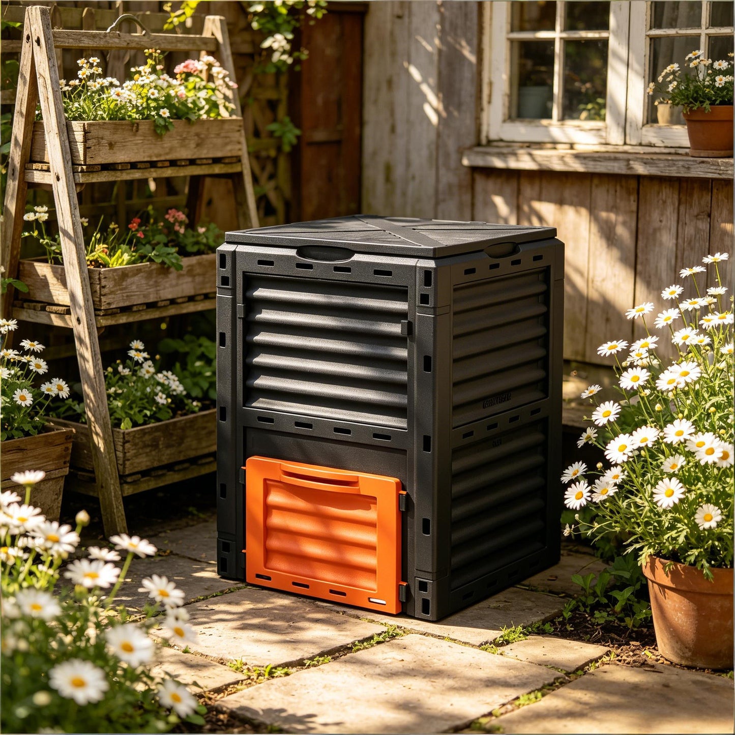 Garden Compost Bin Black/Orange Polypropylene