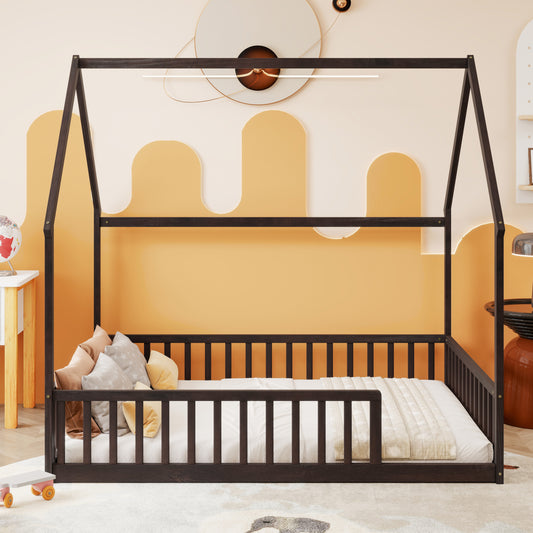House Floor Bed with Guardrails