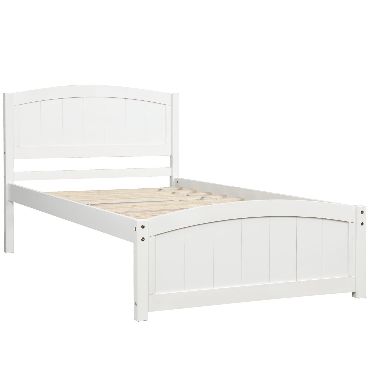 Minimalist Wood Platform Bed with Headboard and Footboard, White Finish, Pine Wood Frame, 79.5 x 41.7 Inches