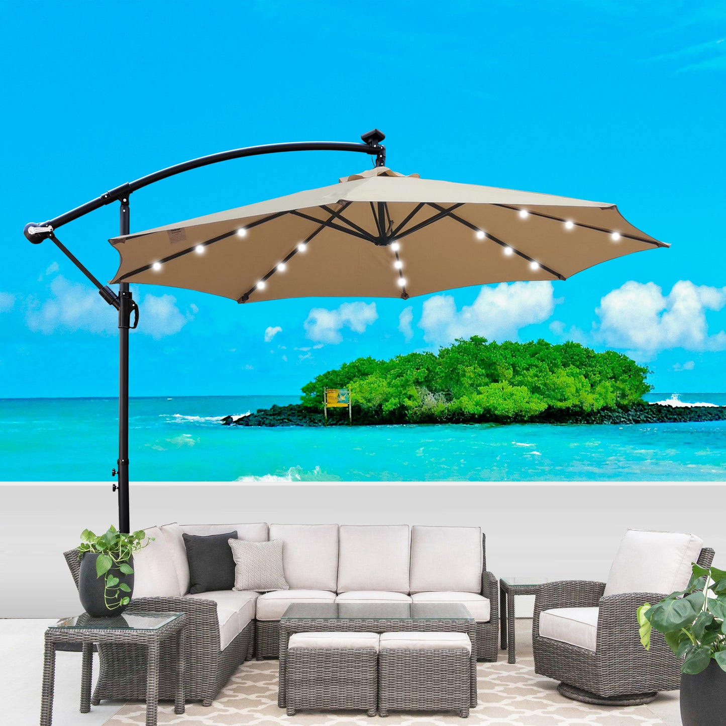 Patio Umbrella 10ft LED Waterproof