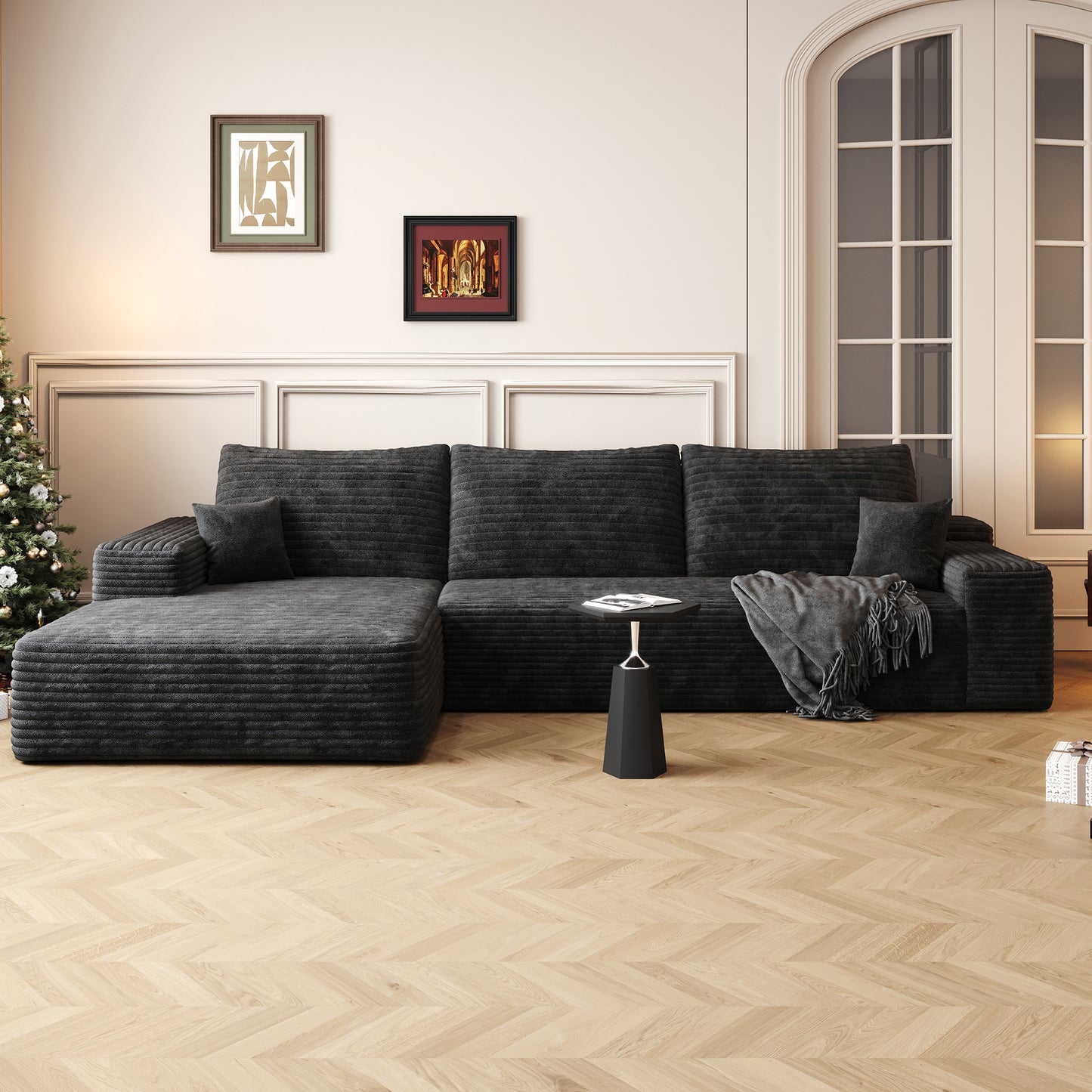 107' Cloud Sectional Couch with L-Shape Chaise,Modern Modular Sofa with Deep Seat, Upholstered Couches for Living Room Bedroom,No Assembly Required (Plush Corduroy Fabric)