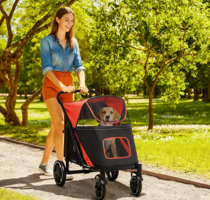 Foldable Pet Stroller Red Wheels