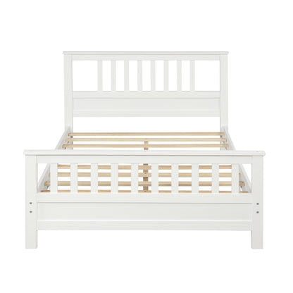 White Pine Wood Platform Bed with Paneled Headboard and Footboard, Full Size