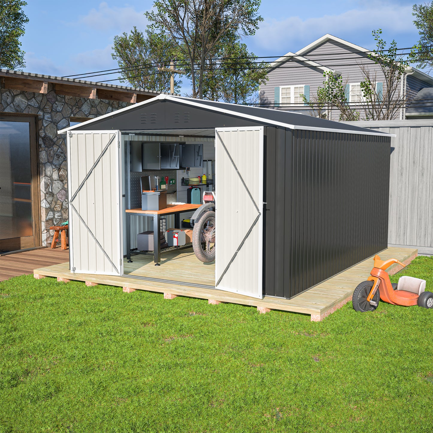 Outdoor Storage Shed 10x12ft Black