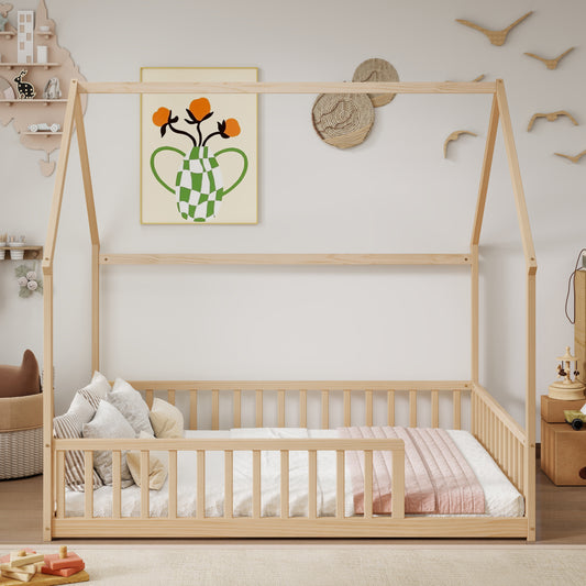 House Floor Bed with Guardrails