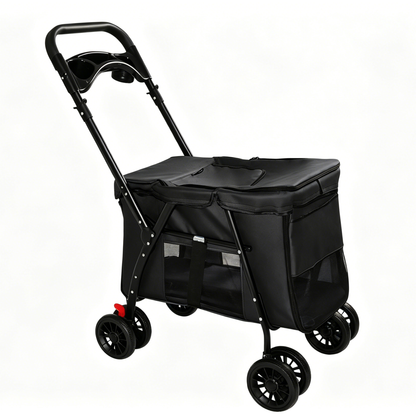 Foldable Pet Stroller Black 4-Wheel