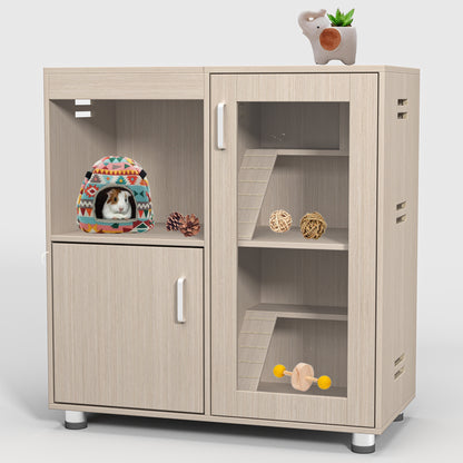 4-Tier Wooden Hamster Cage with Storage Cabinet and Acrylic Windows for Guinea Pigs and Chinchillas