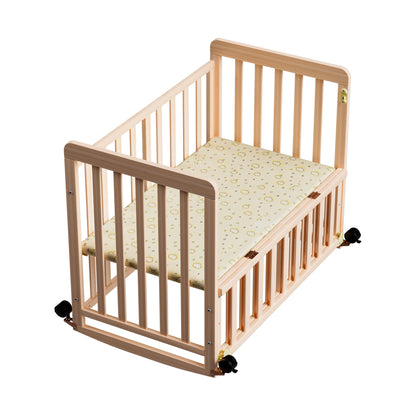 Portable Pine Wood Bedside Bassinet with 3 Heights, Natural Wood Mini Crib for Newborns 0-36 Months, Space-Saving Design