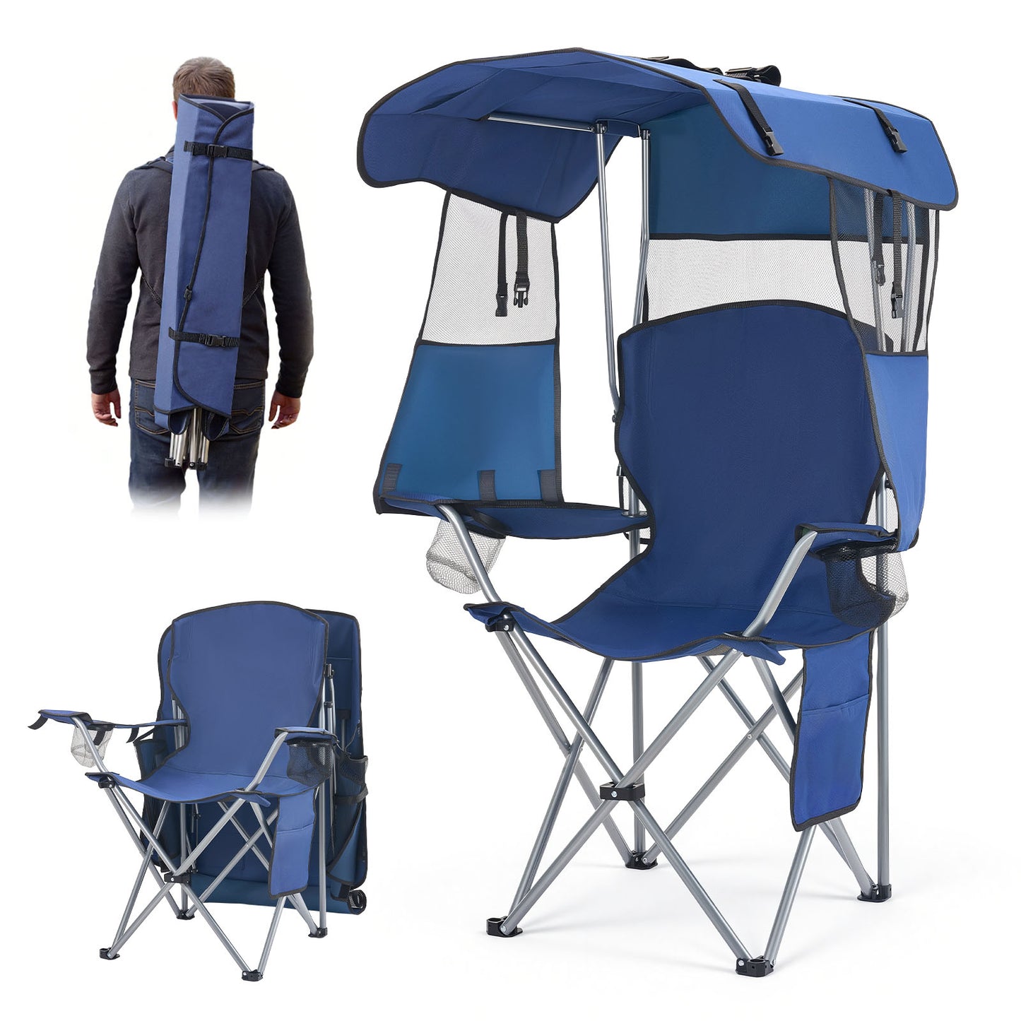 Folding Camping Chair 330lbs Blue