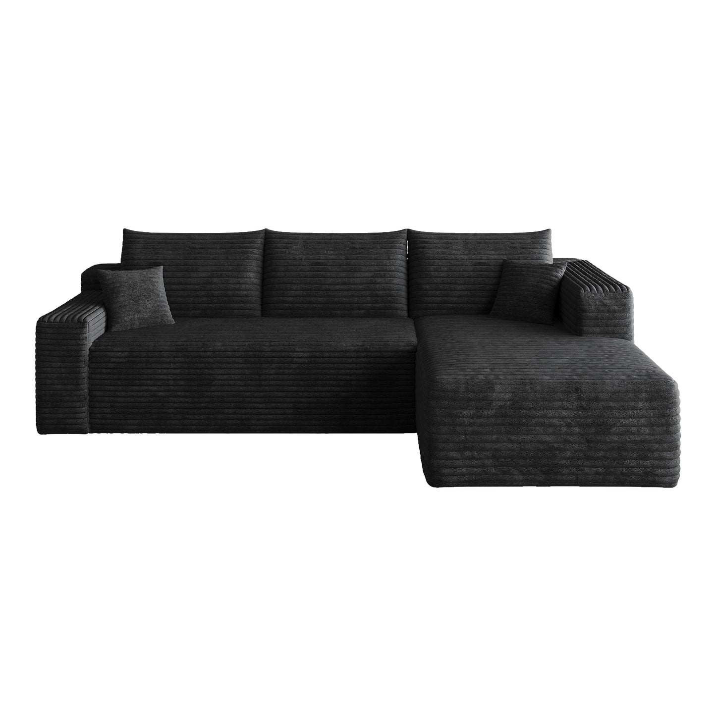 95' Cloud Sectional Sofa,Modern Minimalist Upholstered Couches, Comfort U Shaped Sofa for Living Room,Deep Seat Corner Couch,No Assembly Required,Black (Plush Corduroy Fabric)