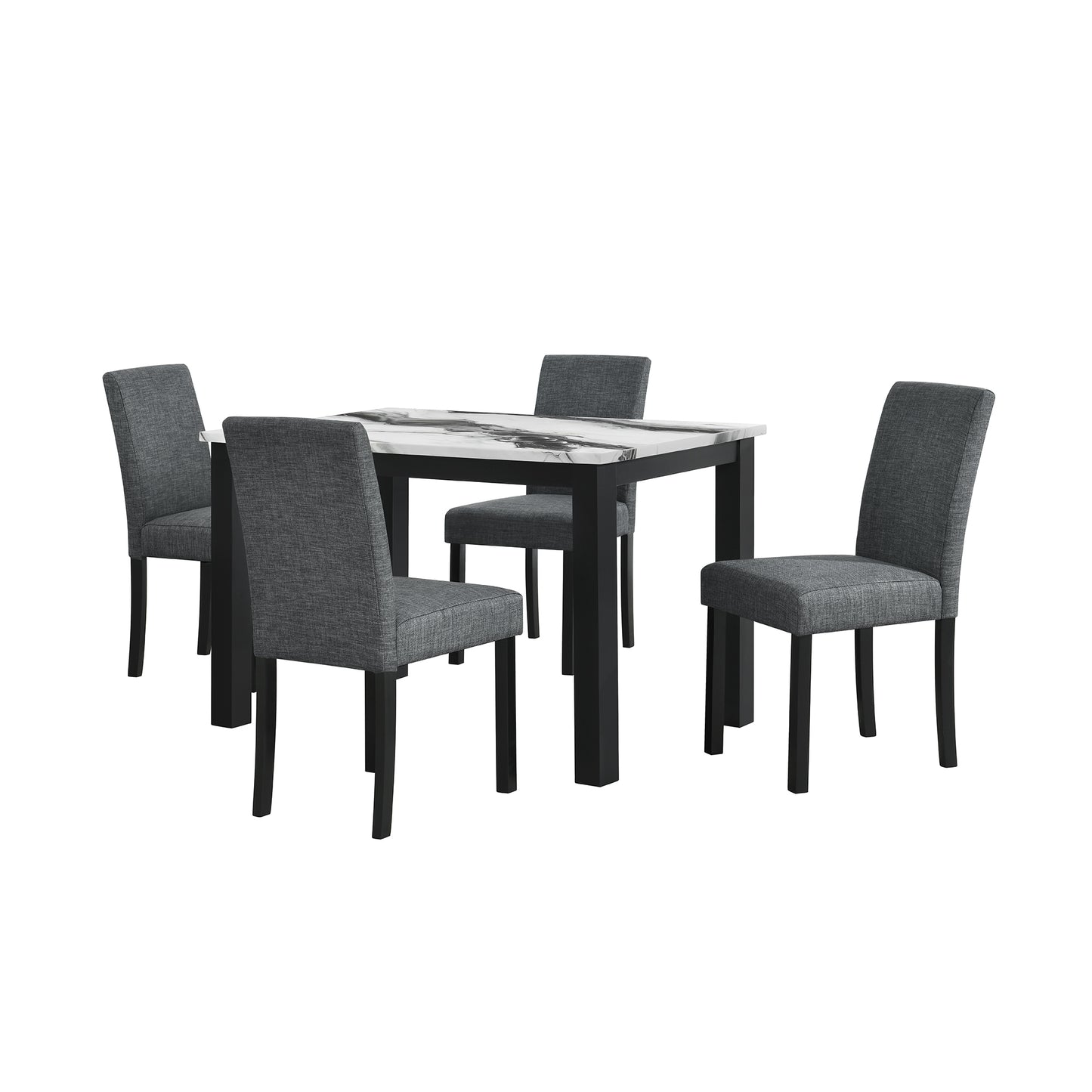 Sarang Panda Dining Table and (4) Black Dining Chairs