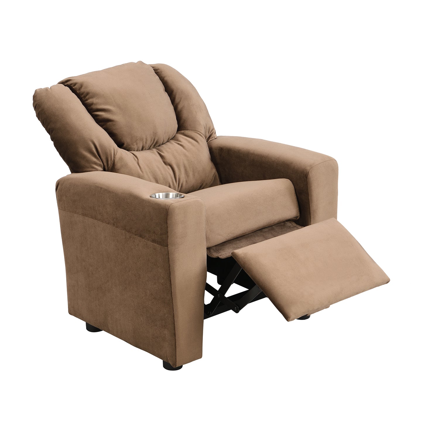 Sally Deluxe Kids Recliner Chair with Cup Holder and Footrest in Brown Velvet