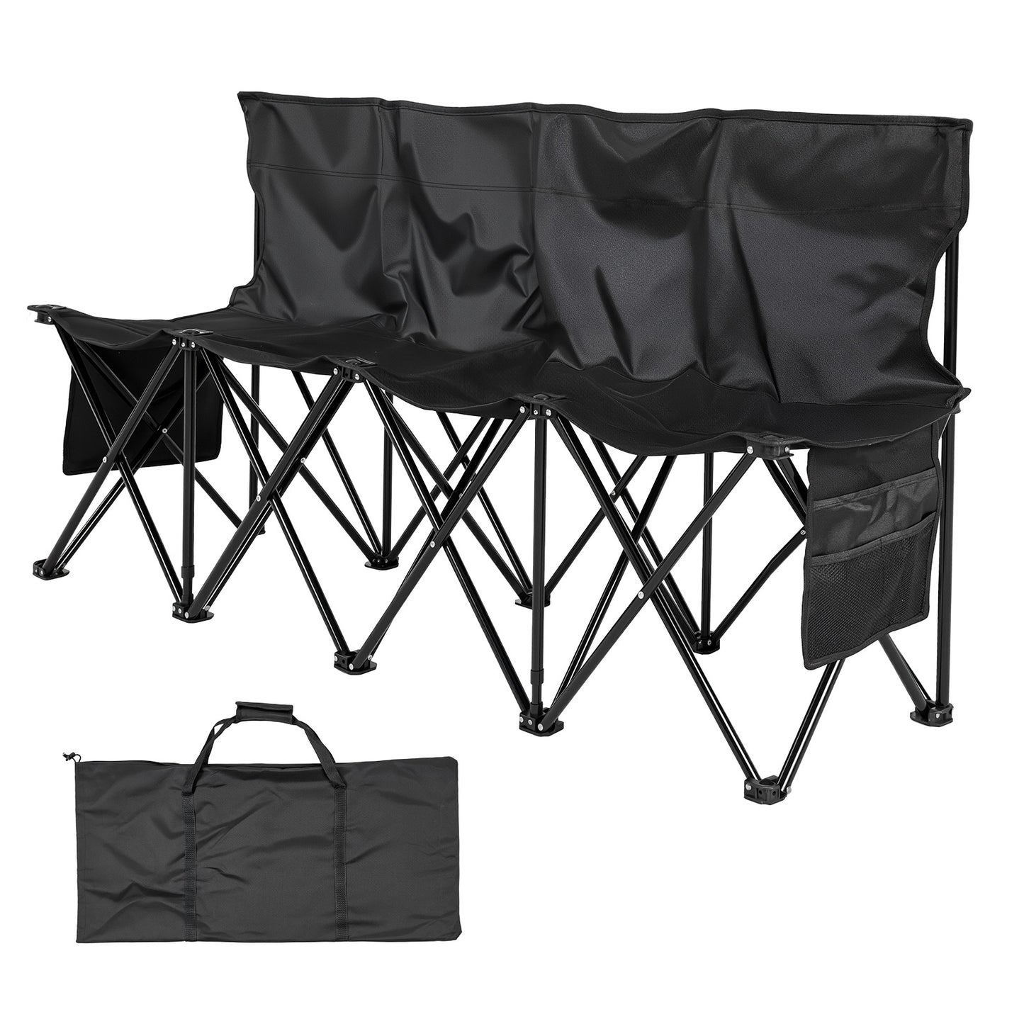 Portable Folding Bench 4-Seater Black